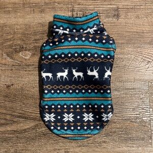 Festive Blue Dog Fleece with Deer Motif